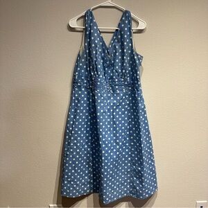 Retro Pinup Boden Sky‎ Blue and White Polka Dots Dress Size 12